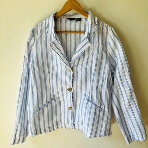Jones NY Striped White & Blue 100% Linen Blazer/Shirt - Size L